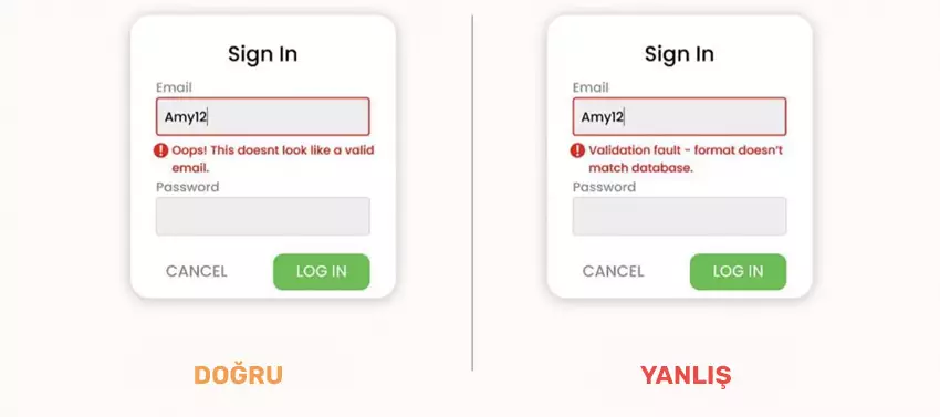 hataları açık ve net belirtin